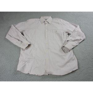 Lacoste Shirt Mens 40 Pink Stripes Button Up Preppy Crocodile Logo Pocket